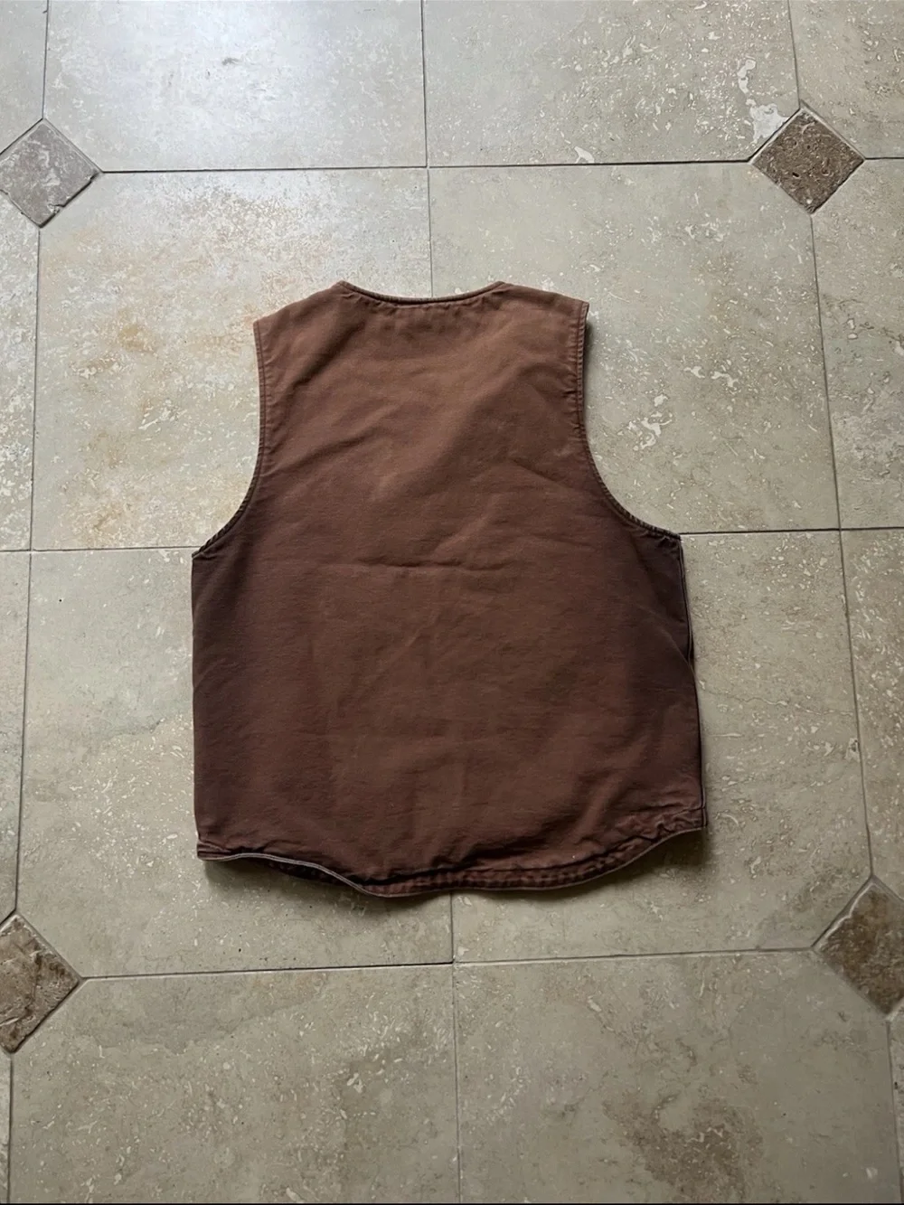 VTG Carhartt Canvas Sherpa Lined Faded Brown Workwear Vest Size Medium